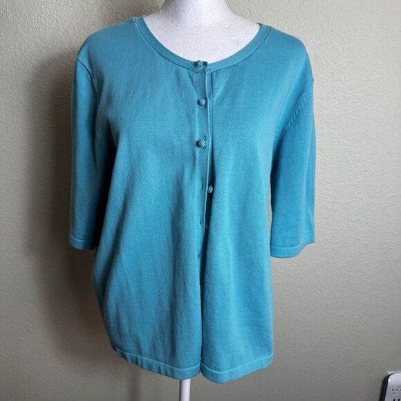 Orvis Women's Sweater‎ Cardigan Blue Knot Buttons 3/4 Sleeves Size L Cotton - Picture 1 of 7